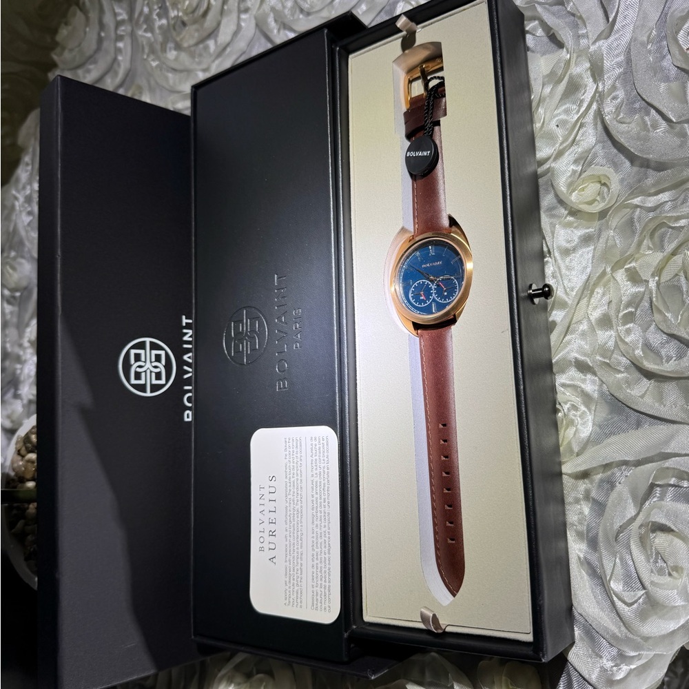 Aurelius Blue Face in Rose Gold and Brown Watch
